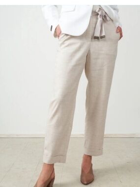 Peserico Light Cream Drawstring Linen-Blend Chinos